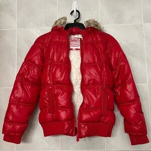 Vintage Y2K Furry Red Puffer Jacket | Justice | Girls